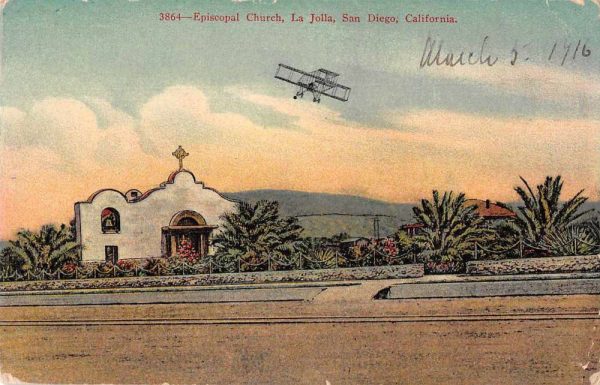 San Diego California Episcopal Church Airplane Vintage Postcard JF686421