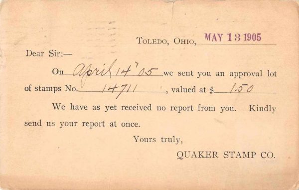 Toledo Ohio Quaker Stamp Co Private Mail Vintage Postcard JF686667