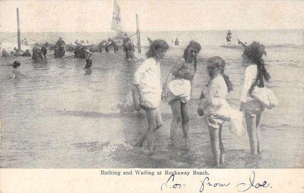 Rockaway Beach New York Bathing Beauties Wading in Water Postcard JF686908