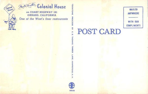 Oxnard California Colonial House Restaurant Vintage Postcard JF235278 - Image 2