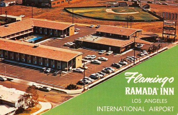 Inglewood California Flamingo Ramada Inn and LA Airport vintage pc ZA440858