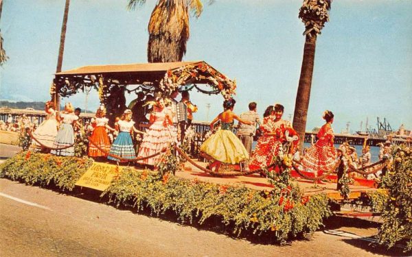 Santa Barbara California Fiesta Time Old Spanish Days float vintage pc ZA440871