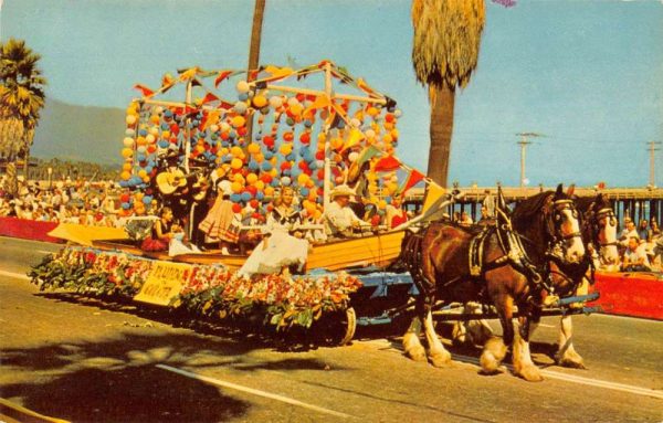 Santa Barbara California Fiesta Time sponsored parade float vintage pc ZA440874