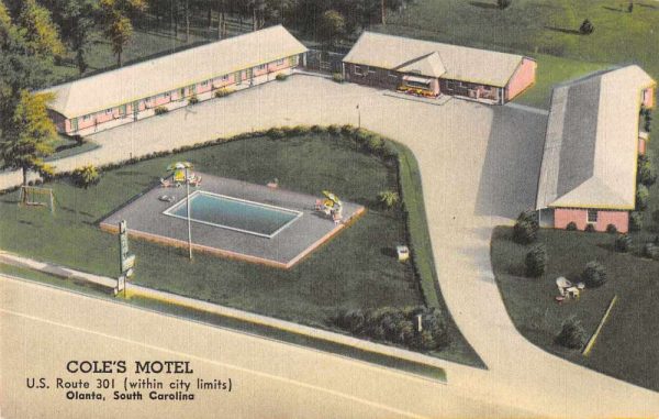 Olanta South Carolina Cole's Motel Swimming Pool Vintage Postcard JE359335