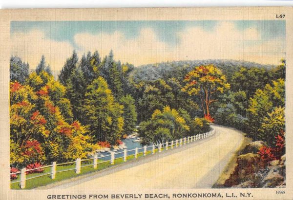 Ronkonkoma New York Greetings From Beverly Beach linen antique pc ZA441267