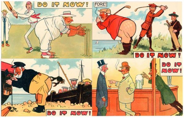 Set of 6 with Wrapper "Do it Now" Comic Golf Cricket Sports Postcards JF685310