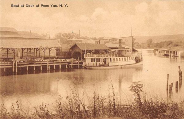 Penn Yan New York panoramic birds eye view boat at dock antique pc ZA441322