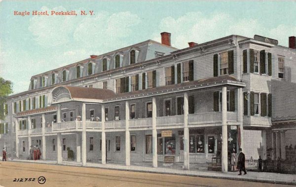 Peekskill New York birds eye view Eagle Hotel street scene antique pc ZA441334