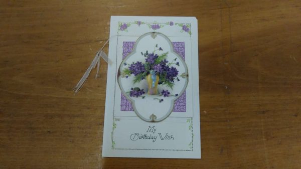 Birthday Greetings Purple Flowers Fold Out Winsch Vintage Postcard JF235640