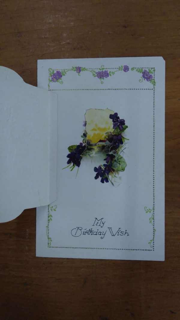 Birthday Greetings Purple Flowers Fold Out Winsch Vintage Postcard JF235640 - Image 4