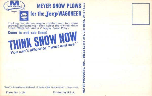 Cleveland Ohio Meyer Snow Plows for Jeep Wagoneer ad vintage pc ZC548772 - Image 2