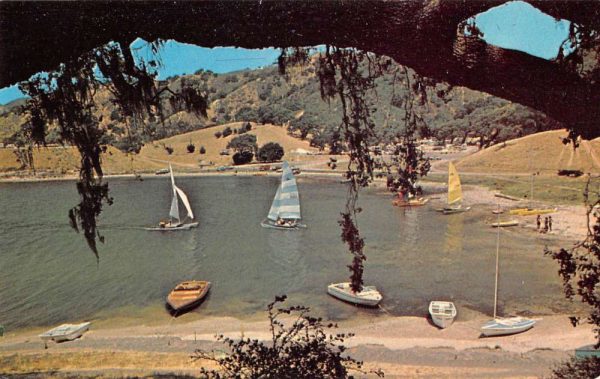 Pismo Beach California beach and sailboats at Lopez Lake vintage pc ZC548779