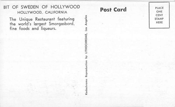 Hollywood California interior Bit of Sweden restaurant vintage pc ZC548798 - Image 2