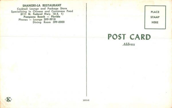 Pompano Beach Florida Shangri-La Restaurant Chinese-American vintage pc ZC548805 - Image 2