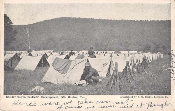 Mt Gretna Pennsylvania Soldiers Encampment Shelter Tents Postcard JH230193