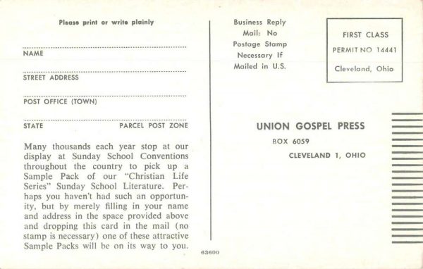 Cleveland Ohio Union Gospel Press Religious Advertising Postcard JH230283 - Image 2