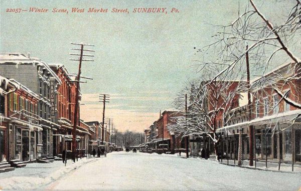 Sunbury Pennsylvania West Market St Winter Scene Vintage Postcard JH230585