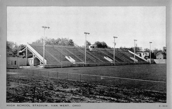 Van Wert Ohio birds eye view inside High School Stadium antique pc ZC549080