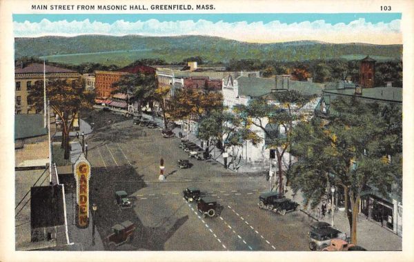 Greenfield Massachusetts air view Main St from Masonic Hall antique pc ZC549095