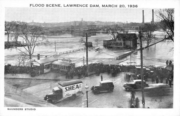 Lawrence Massachusetts 1936 flood scene Lawrence Dam antique pc ZC549214