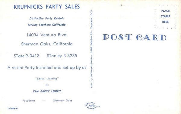 Sherman Oaks California advertisement Krupnicks Party Sales vintage pc ZC549258 - Image 2