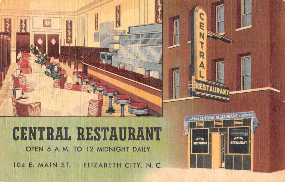 Elizabeth City North Carolina Central Restaurant Vintage Postcard ...