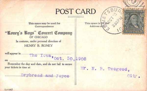 Chicago Illinois Roney's Boys Concert Co Band Vintage Postcard JJ658689 - Image 2