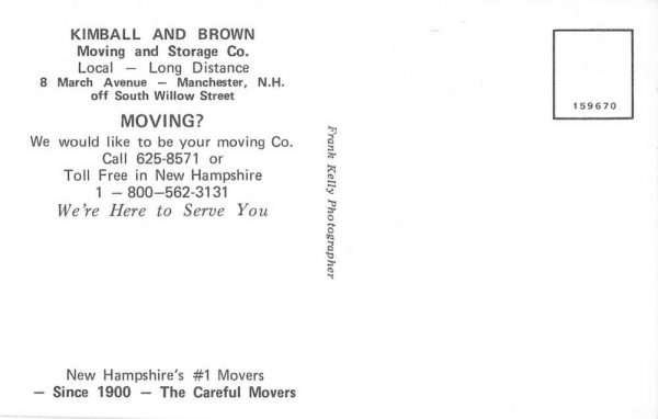 Manchester New Hampshire advertising Kimball & Brown Moving vintage pc ZE686201 - Image 2