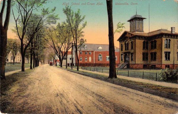 Unionville Connecticut High School and Town Hall Vintage Postcard JJ658818