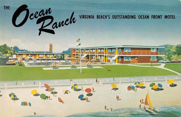 Virginia Beach Virginia Ocean Ranch Motel Beach Scene Vintage Postcard JJ658874