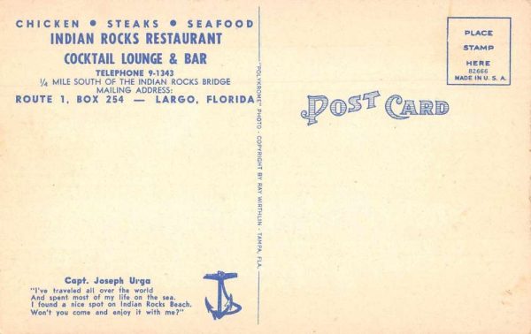 Largo Florida Indian Rocks Restaurant Cocktail Lounge and Bar Postcard JJ658896 - Image 2