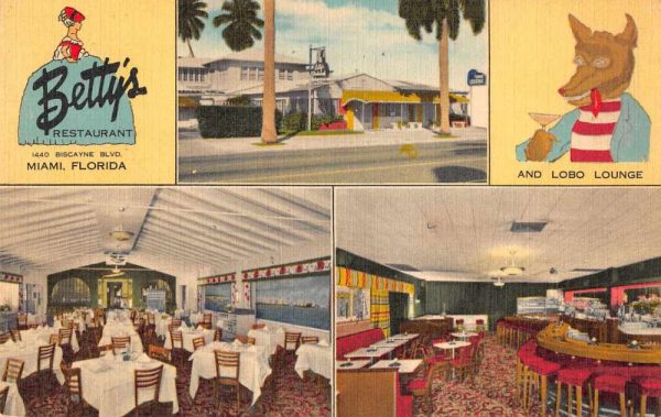 Miami Florida Betty's Restaurant and Lobo Lounge Vintage Postcard JJ658947