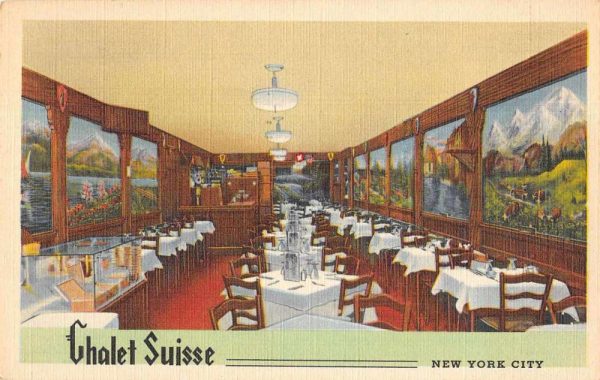 New York City Chalet Suisse Restaurant Interior Vintage Postcard JJ658977