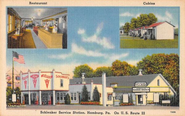 Hamburg Pennsylvania Schlenker Service Station Linen Vintage Postcard JJ658979