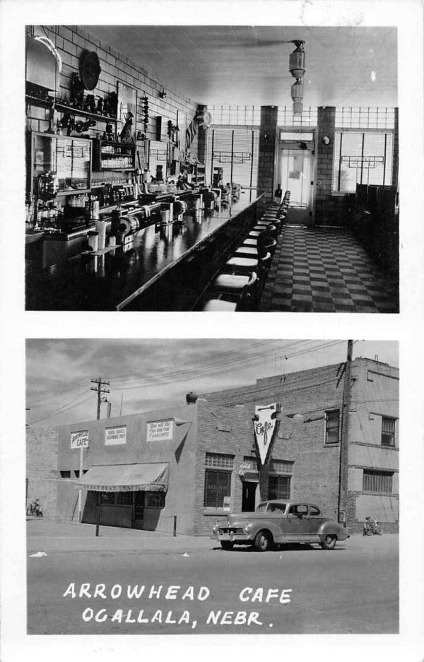 Ocallala Nebraska Arrowhead Cafe Interior Exterior Real Photo PC JJ658994