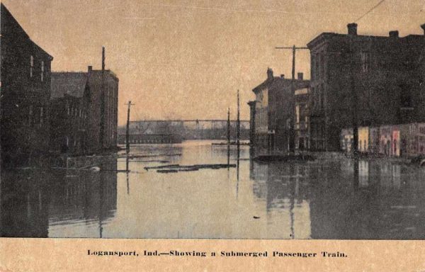 Logansport Indiana Flood Disaster Submerged Train Vintage Postcard JJ649076