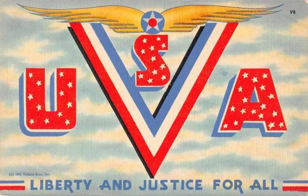 USA Liberty and Justice For All red white blue stars linen antique pc ZE686284