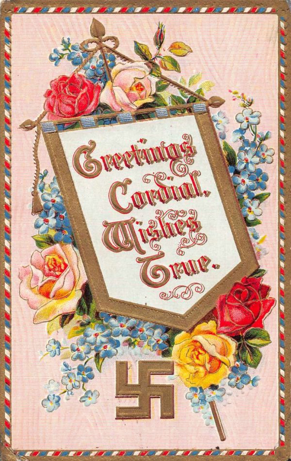 Greetings Poem Roses and Flowers Swastika Vintage Postcard JJ649225 ...