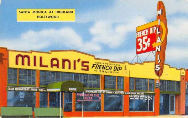 Hollywood California Milani's French Dip Buffet Vintage Postcard JJ649303