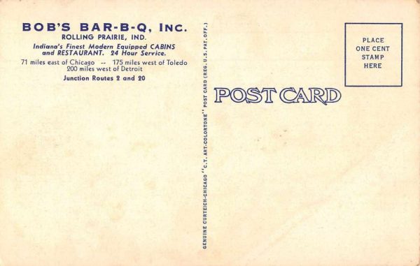 South Bend Indiana Bob's Bar-B-Q Linen Vintage Postcard JJ649359 - Image 2