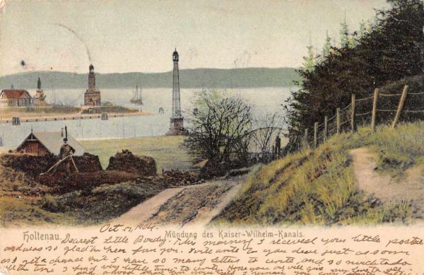 Holtenau Germany Kaiser Wilhelm Kanals Lighthouse Vintage Postcard JJ649363