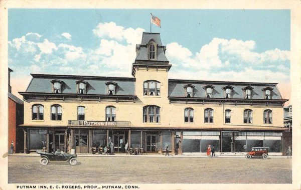 Putnam Connecticut birds eye view Putnam Inn entrance antique pc ZE686341