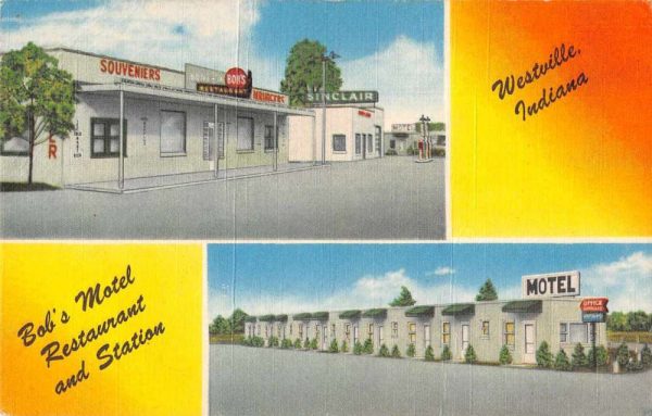 Westville Indiana Bob's Motel Restaurant and Station Vintage Postcard JJ649407