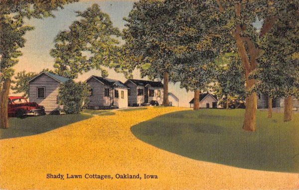 Oakland Iowa birds eye view Shady Lawn Cottages linen antique pc ZE686371