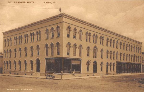 Pana Illinois birds eye view cart at St Francis Hotel antique pc ZE686376