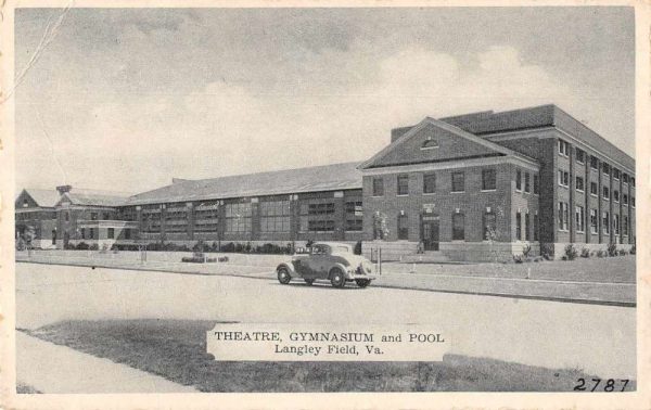 Langley Field Virginia view of theatre gymnasium & pool antique pc ZE686517