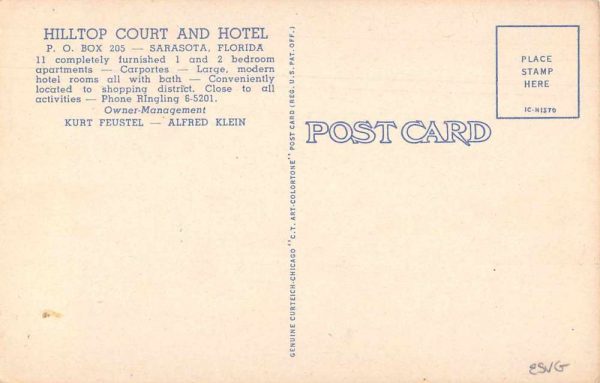 Sarasota Florida Hilltop Court & Hotel with restaurant antique pc ZE686546 - Image 2