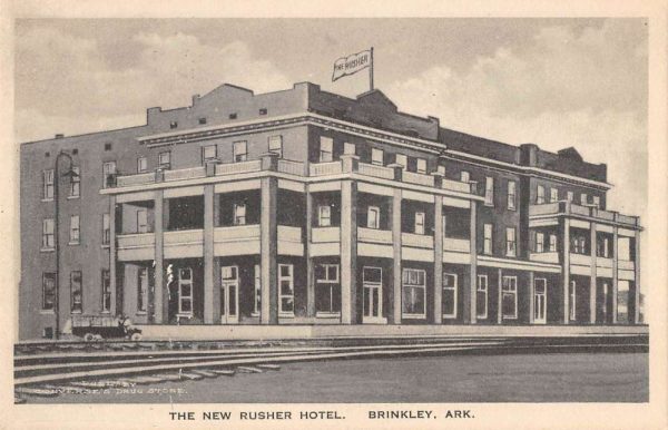 Brinkley Arkansas birds eye view The Rusher Hotel antique pc BB15