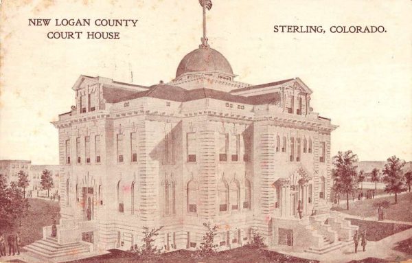 Sterling Colorado birds eye view New Logan County Court House antique pc BB36