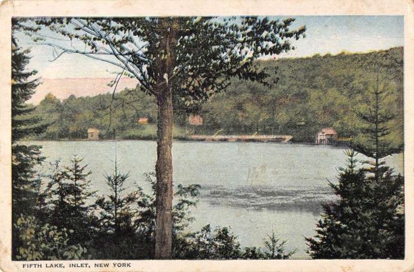 Inlet New York birds eye view Fifth Lake inlet antique pc BB54